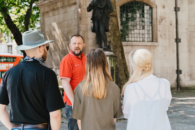 City of London Historic Walking Tour (With Rooftop Visit<em>) – Key points about the City of London walk’ /></p>
<ul>
<li><strong>The route covers Roman London to modern finance:</strong> You move from Fleet Street and the old City boundary to the Bank of England and the glass towers around the Thames.</li>
<li><strong>Small stories make the walk memorable:</strong> Look for Dr. Johnson’s unusual cat statue, the old pub linked with famous writers, and the gold vaults beneath your feet.</li>
<li><strong>The guides are central to the experience:</strong> Matt is described as warm, patient, and funny, while Margaret brings a historian’s background and lively anecdotes.</li>
<li><strong>The rooftop stop depends on the day:</strong> Garden at 120 is available only on Sundays and Mondays, with a possible short wait when it is busy.</li>
<li><strong>You see major landmarks without entering most of them:</strong> St. Paul’s Cathedral, the Tower of London, Tower Bridge, and other sights are viewed from outside.</li>
<li><strong>The group is kept fairly small:</strong> A maximum of 20 people makes it easier to hear the guide and ask questions.</li>
</ul>
<h2>Why this three-hour walk works so well</h2>
<p>) – Why this three-hour walk works so well’ /></p>
<p><p>The City of London can feel confusing at first. Its narrow lanes, grand churches, modern office towers, and old market streets do not seem to belong to the same place. That is exactly why a guided walk helps.</p>
</p>
<p><p>This tour gives you a historical thread. You begin near Temple Station and cross into the City along Fleet Street, following a route shaped by Roman roads, medieval trade, royal authority, the Great Fire of 1666, Victorian commerce, and modern banking.</p>
</p>
<p><p>You should expect an informative walk with humor rather than a formal lecture. Guides such as Matt and Margaret bring different strengths. Matt is described as patient with children and willing to help when someone needs a slower moment. Margaret has a historian’s background and uses anecdotes to make old names and dates easier to remember.</p>
</p>
<p><p>The price is $49 per person. That is fair value if you want context for a large number of London landmarks in one outing. You are not paying for entry to the Tower of London, St. Paul’s Cathedral, the Monument, or other major buildings, so you should not compare this with an attraction ticket. The value is in the guide, the route, and the connections between places you might otherwise see as separate photo stops.</p>
</p>
<div class="twil" style="margin: 20px 0; padding: 15px 0;"><p>More Historical Tours in London</p><ul style="margin: 10px 0; padding-left: 0; list-style: none;"><li style="margin: 0 0 12px 0; padding: 0 0 12px 0; border-bottom: 1px solid #F7DEE2; line-height: 1.4;"><a href="https://englishtourreviews.com/london-small-group-tour-of-historical-pubs/">London Small Group Tour of Historical Pubs</a><br><span style="font-size: 0.82em; color: #555;"><span style="color: #C8102E;">★</span> 5.0 &nbsp;&middot;&nbsp; 10,422 reviews</span></li><li style="margin: 0 0 12px 0; padding: 0 0 12px 0; border-bottom: 1px solid #F7DEE2; line-height: 1.4;"><a href="https://englishtourreviews.com/soho-music-historic-pubs-tour/">Soho Music & Historic Pubs Tour</a><br><span style="font-size: 0.82em; color: #555;"><span style="color: #C8102E;">★</span> 5.0 &nbsp;&middot;&nbsp; 1,993 reviews</span></li><li style="margin: 0; padding: 0; border-bottom: none; line-height: 1.4;"><a href="https://englishtourreviews.com/royal-historic-pubs-walking-guided-tour-in-london/">Royal Historic Pubs Walking Guided Tour in London</a><br><span style="font-size: 0.82em; color: #555;"><span style="color: #C8102E;">★</span> 5.0 &nbsp;&middot;&nbsp; 803 reviews</span></li></ul></div><h2>From St. Clement Danes to the old City boundary</h2>
<p><img width="669" height="446" decoding="async" src=