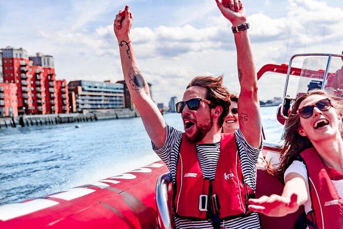 High-Speed Thames River Speedboat in London - Tower Bridge and the eastern Thames