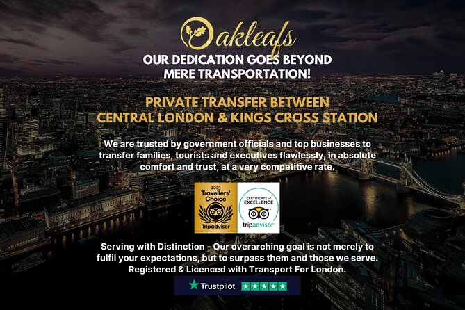 Kings Cross Station – Chauffeur/ Taxi - To & From Central London - Key points about this Kings Cross transfer