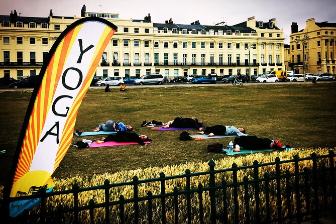 Outdoor Yoga Class at Brighton's Sea front - Finding the orange flag by the sea